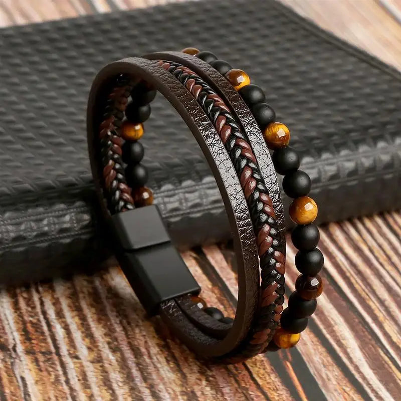 Leather Tiger Eye Bracelet – Pulseira Masculina.