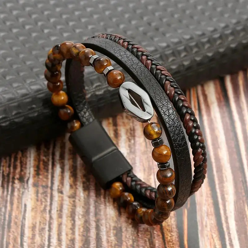 Leather Tiger Eye Bracelet – Pulseira Masculina.