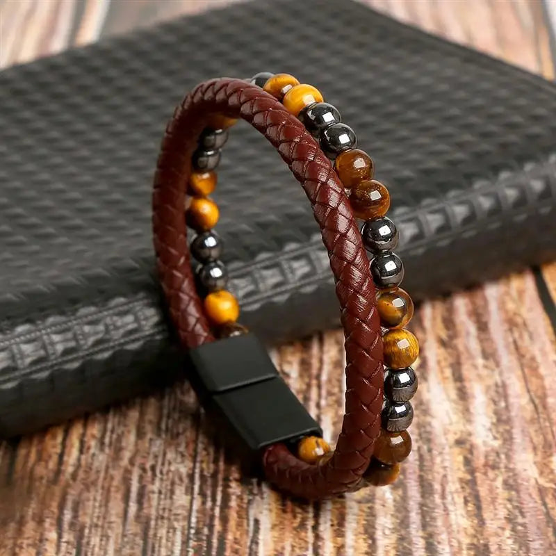 Leather Tiger Eye Bracelet – Pulseira Masculina.