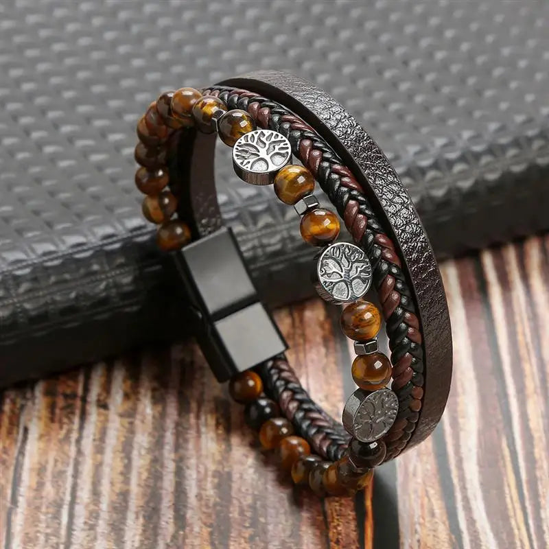 Leather Tiger Eye Bracelet – Pulseira Masculina.