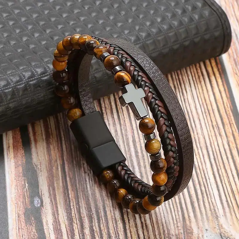 Leather Tiger Eye Bracelet – Pulseira Masculina.